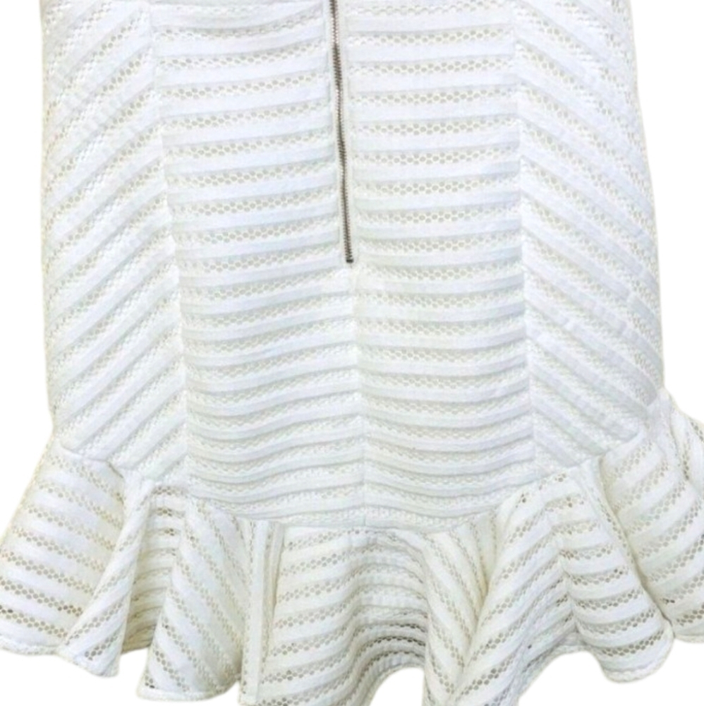Bardot Piper Stripe Mini Dress Ivory Crochet Mesh Ruffle Hem Size 8/Med NWT - Picture 11 of 16